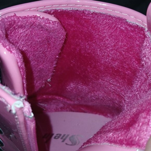 Sheln pink lined shiny combat moto chunky  boots Sz 6 NWOT - Picture 9 of 9